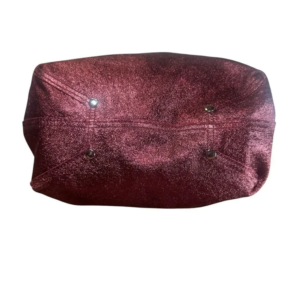 TIFFANY & CO Ruby Red Metallic Leather & Suede Reversible Small Bucket Hobo Bag